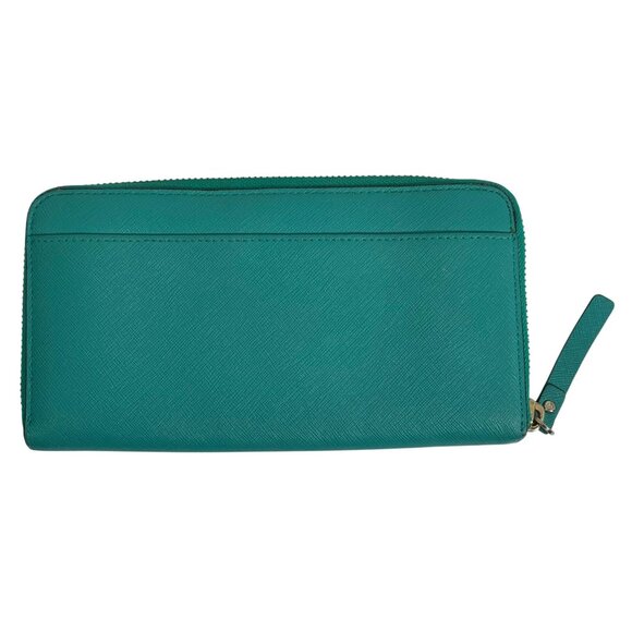 Kate Spade New York Teal Leather Zip-Around Wallet Gold Logo Hardware Womens - Picture 9 of 13